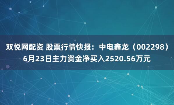 双悦网配资 股票行情快报：中电鑫龙（002298）6月23日主力资金净买入2520.56万元