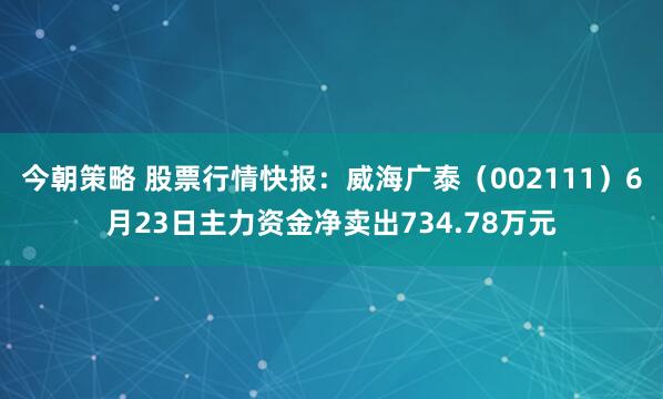 今朝策略 股票行情快报：威海广泰（002111）6月23日主力资金净卖出734.78万元